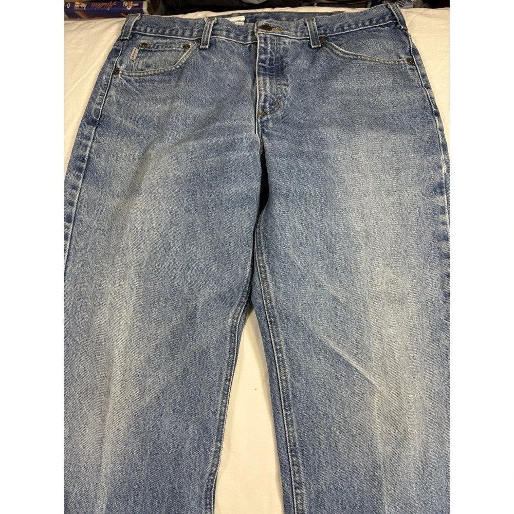 Carhartt B18 DST Straight Leg Denim Jeans Mens Measures 36x30 Blue Workwear Fade